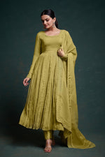 Amazing Green Color Organza Fabric Designer Suit