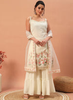 Tasteful Cream Color Georgette Fabric Sharara Suit