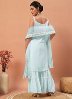 Tasteful Aqua Color Georgette Fabric Sharara Suit