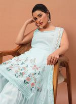 Tasteful Aqua Color Georgette Fabric Sharara Suit