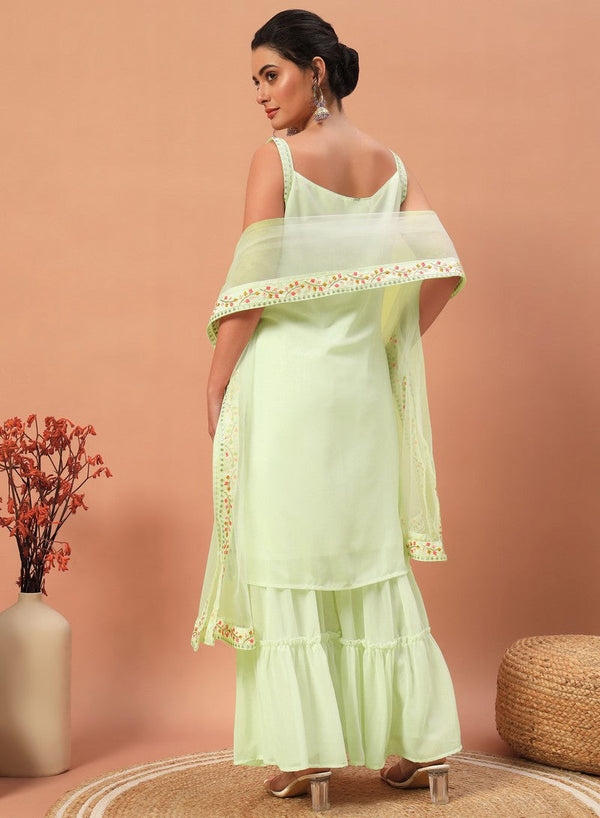 Tasteful Green Color Georgette Fabric Sharara Suit