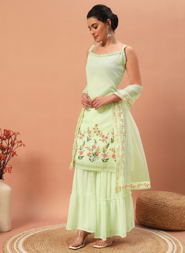 Tasteful Green Color Georgette Fabric Sharara Suit