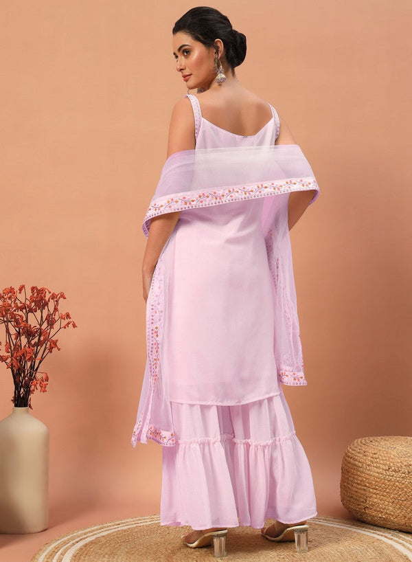 Tasteful Pink Color Georgette Fabric Sharara Suit