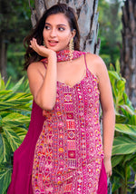 Tasteful Magenta Color Chinon Fabric Plazzo Suit