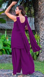 Tasteful Wine Color Chinon Fabric Plazzo Suit