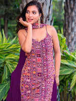 Tasteful Wine Color Chinon Fabric Plazzo Suit