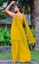 Tasteful Yellow Color Chinon Fabric Plazzo Suit