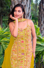 Tasteful Yellow Color Chinon Fabric Plazzo Suit