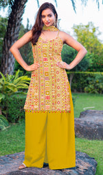 Tasteful Yellow Color Chinon Fabric Plazzo Suit