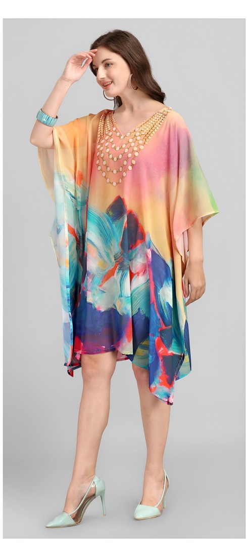 Dazzling Multi Color Georgette Fabric Kaftan