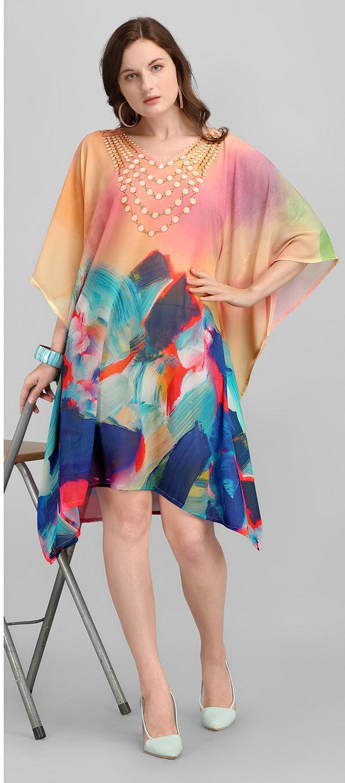 Dazzling Multi Color Georgette Fabric Kaftan