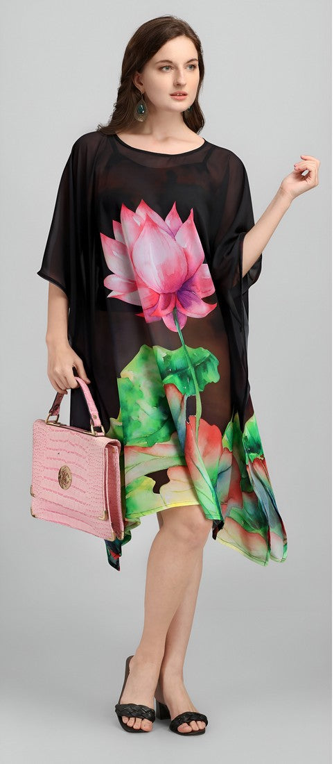 Dazzling Black Color Georgette Fabric Kaftan