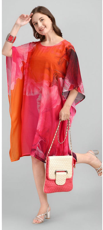 Dazzling Orange Color Georgette Fabric Kaftan