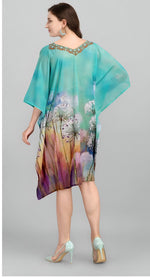 Dazzling Aqua Color Georgette Fabric Kaftan