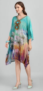Dazzling Aqua Color Georgette Fabric Kaftan