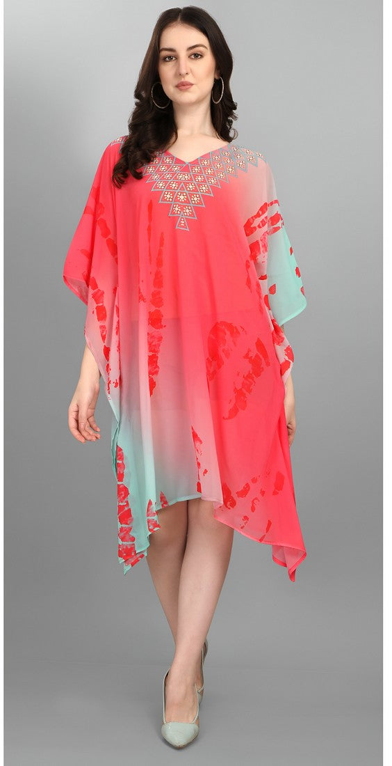 Amazing Red Color Georgette Fabric Kaftan