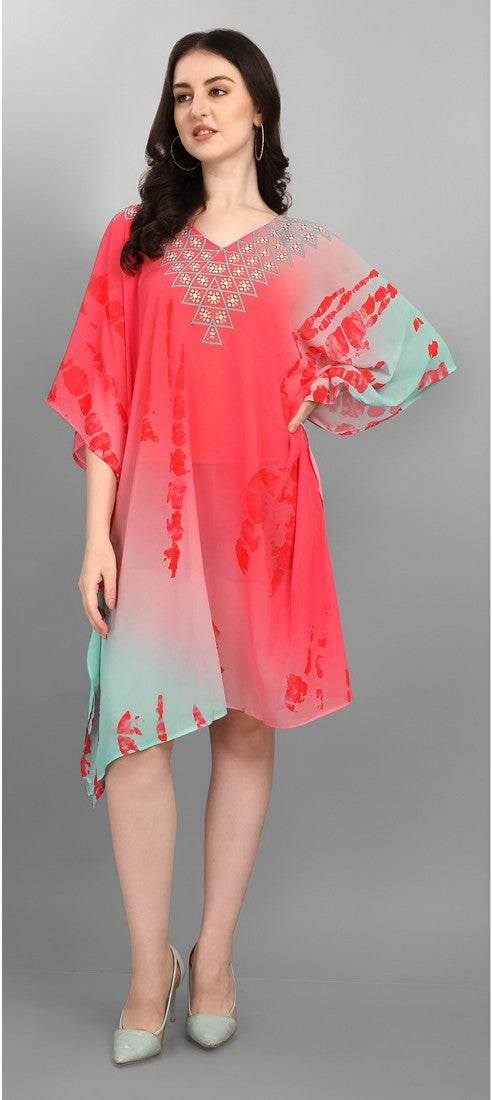 Amazing Red Color Georgette Fabric Kaftan