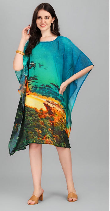 Ideal Turquoise Color Georgette Fabric Kaftan