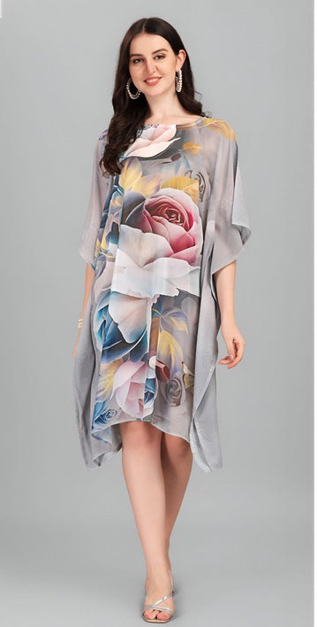 Ideal Grey Color Georgette Fabric Kaftan