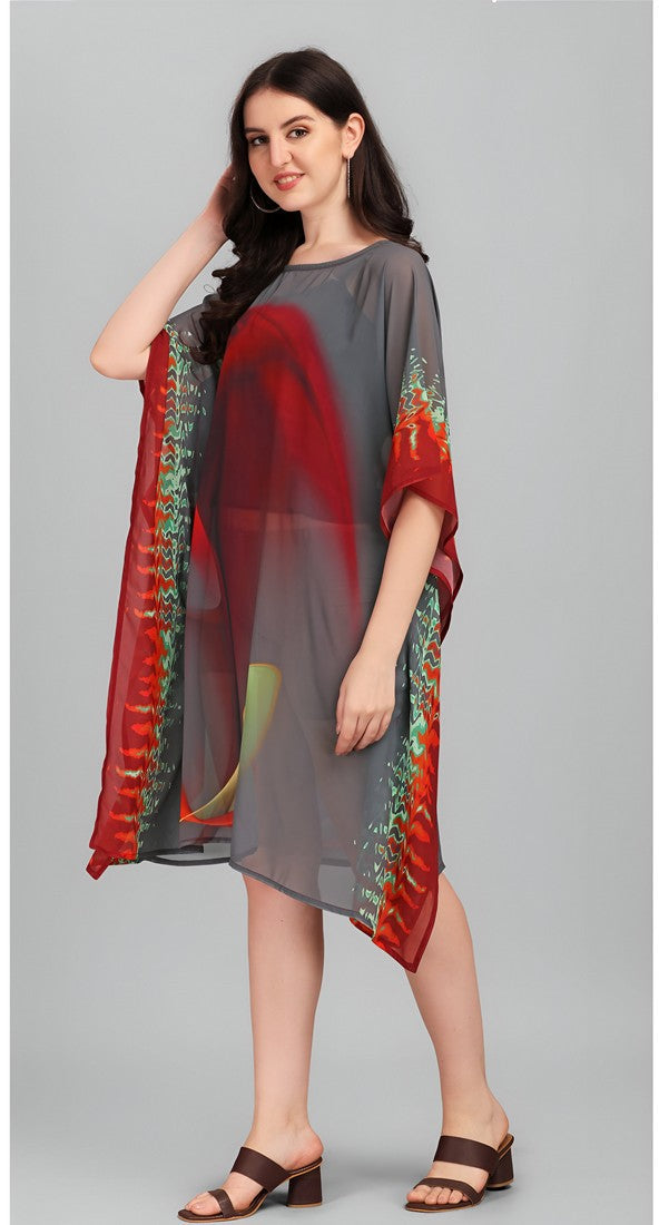 Ideal Grey Color Georgette Fabric Kaftan