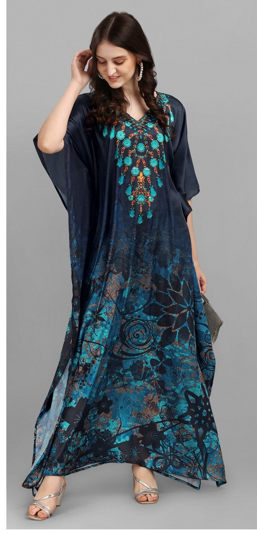 Superb Navy Blue Color Satin Fabric Indowestern