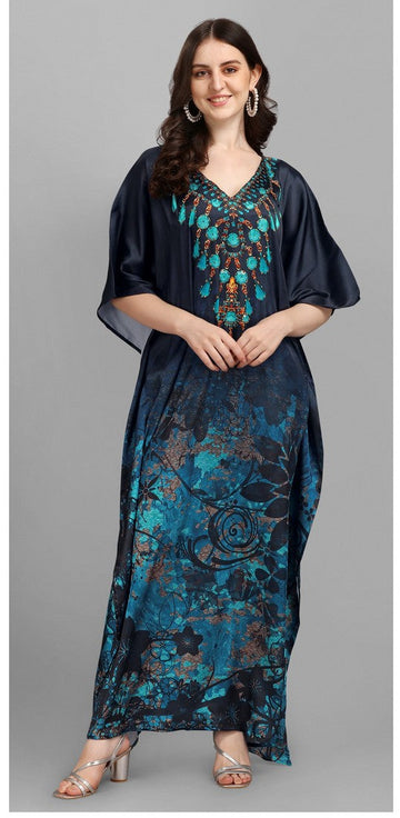 Superb Navy Blue Color Satin Fabric Indowestern