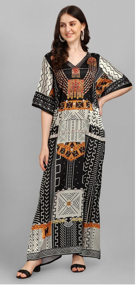 Superb Black  Color Satin Fabric Indowestern