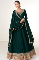 Tasteful Green Color Blooming Fabric Partywear Suit