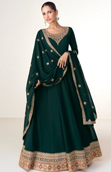 Tasteful Green Color Blooming Fabric Partywear Suit