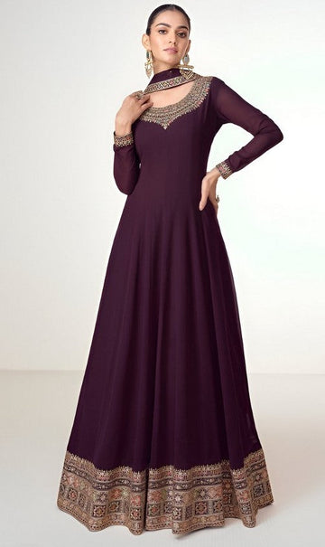 Tasteful Wine Color Blooming Fabric Partywear Suit