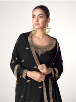 Tasteful Black Color Blooming Fabric Partywear Suit