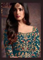 Graceful Teal Color Net Fabric Partywear Suit