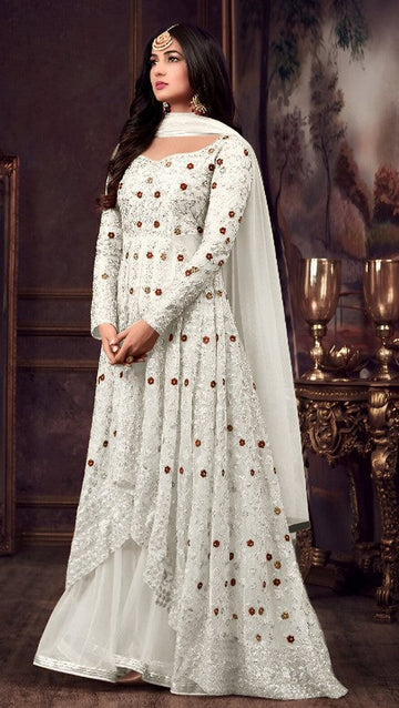 Graceful White Color Net Fabric Partywear Suit