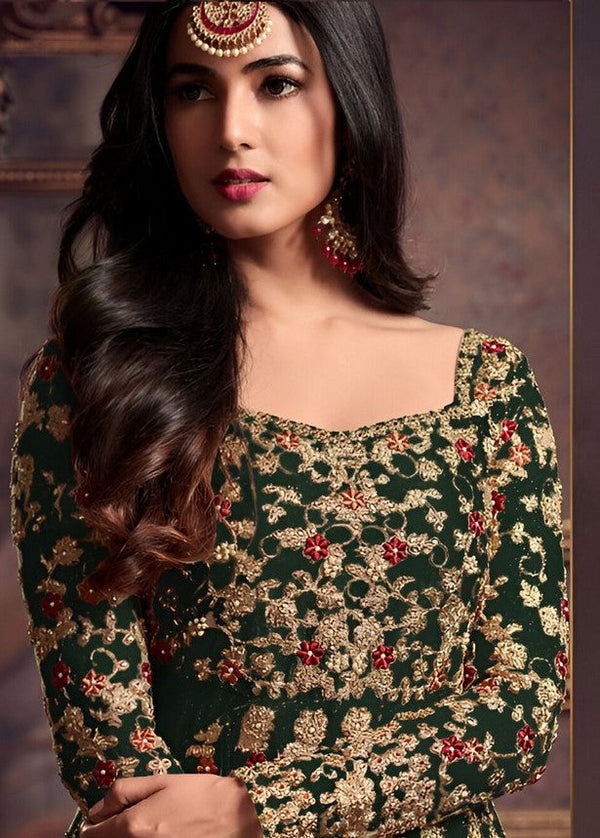 Graceful Green Color Net Fabric Partywear Suit