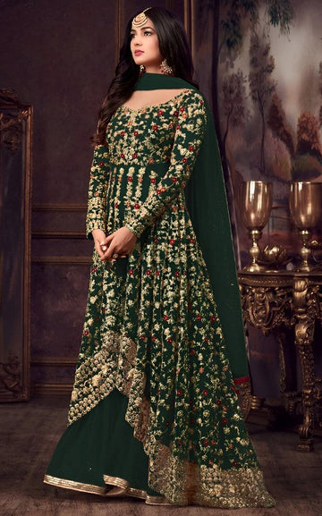 Graceful Green Color Net Fabric Partywear Suit