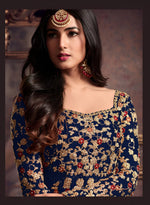 Graceful Blue Color Net Fabric Partywear Suit