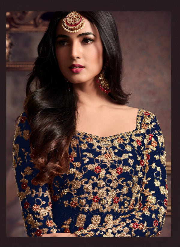 Graceful Blue Color Net Fabric Partywear Suit