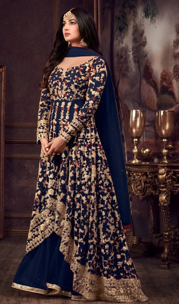 Graceful Blue Color Net Fabric Partywear Suit