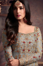 Graceful Grey Color Net Fabric Partywear Suit