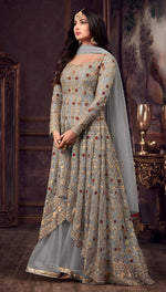 Graceful Grey Color Net Fabric Partywear Suit