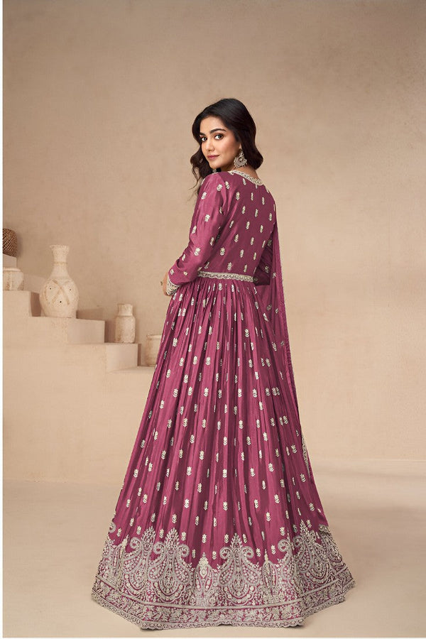 Graceful Pink Color Chinon Fabric Partywear Suit