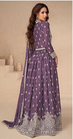 Graceful Purple Color Chinon Fabric Partywear Suit