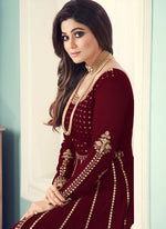 Tasteful Maroon Color Georgette Fabric Partywear Suit