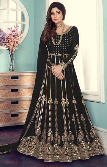 Tasteful Black Color Georgette Fabric Partywear Suit