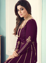 Tasteful Voilet Color Georgette Fabric Partywear Suit