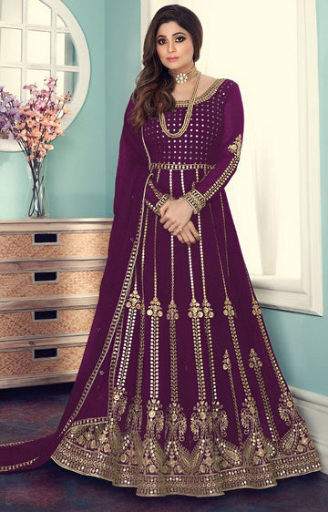 Tasteful Voilet Color Georgette Fabric Partywear Suit