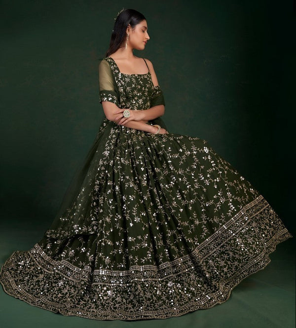 Superb Green Color Georgette Fabric Party Wear Lehenga