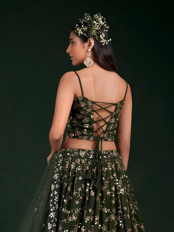 Superb Green Color Georgette Fabric Party Wear Lehenga