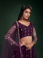 Superb Voilet Color Georgette Fabric Party Wear Lehenga