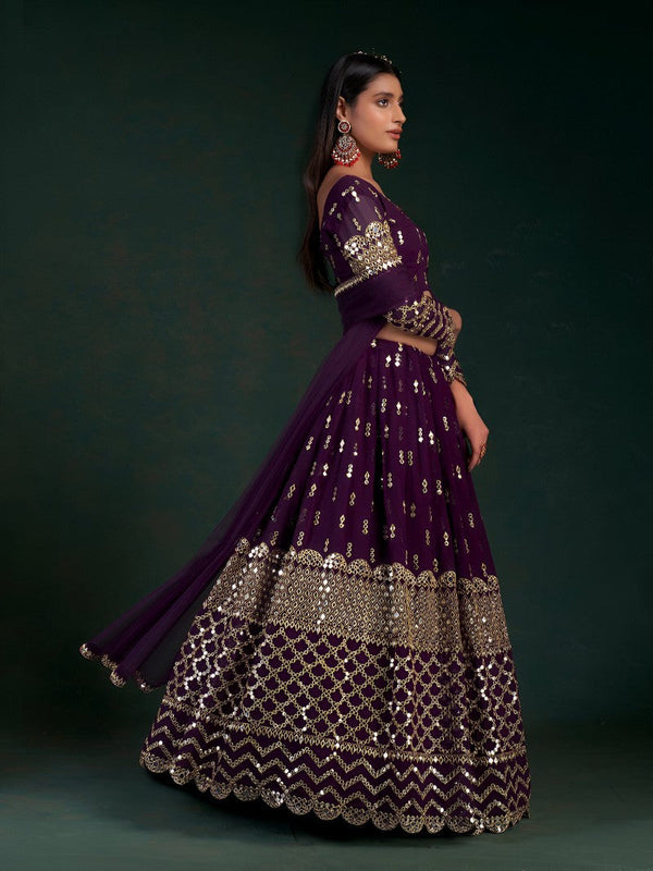 Superb Voilet Color Georgette Fabric Party Wear Lehenga